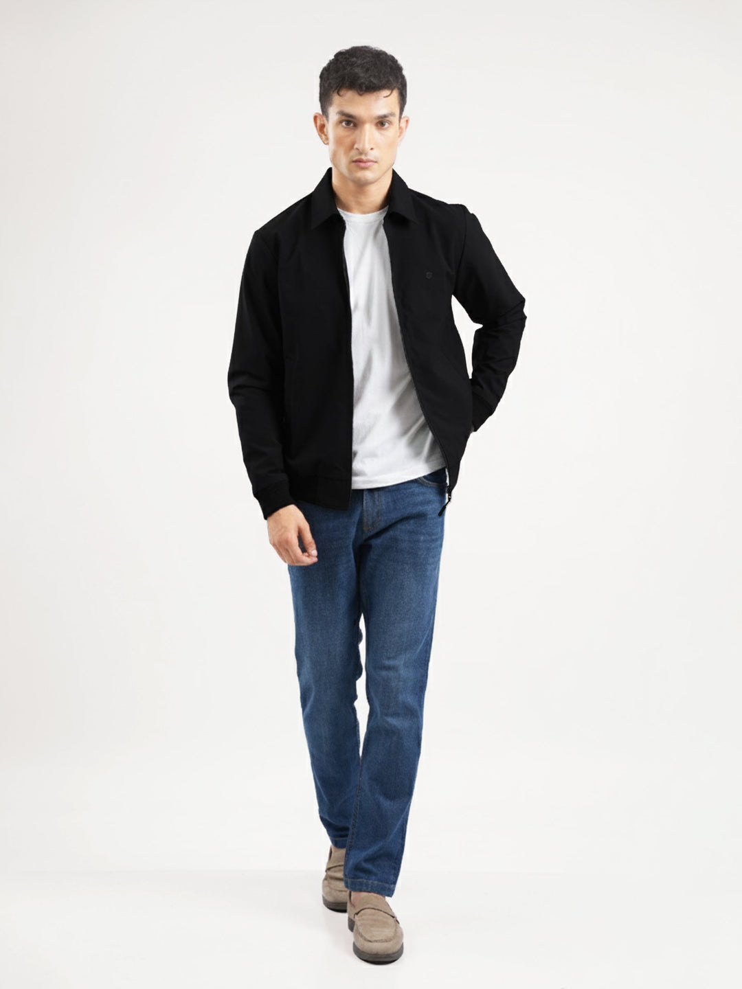 Brumano Mens RTW Solids Poly Jacket Black Structured Collar Jacket Winter Collection