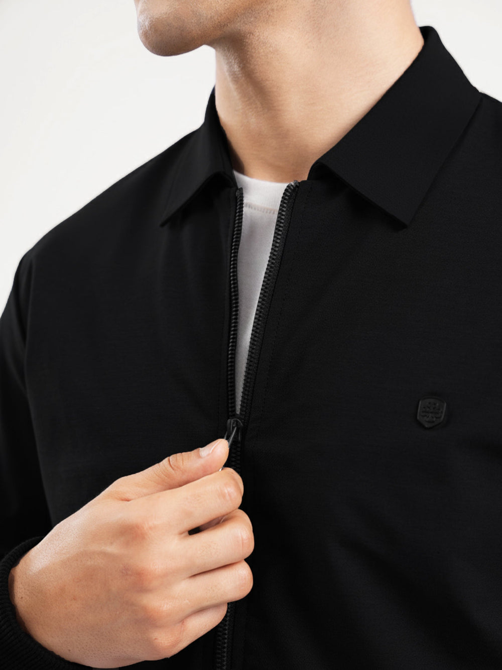 Brumano Mens RTW Solids Poly Jacket Black Structured Collar Jacket Winter Collection