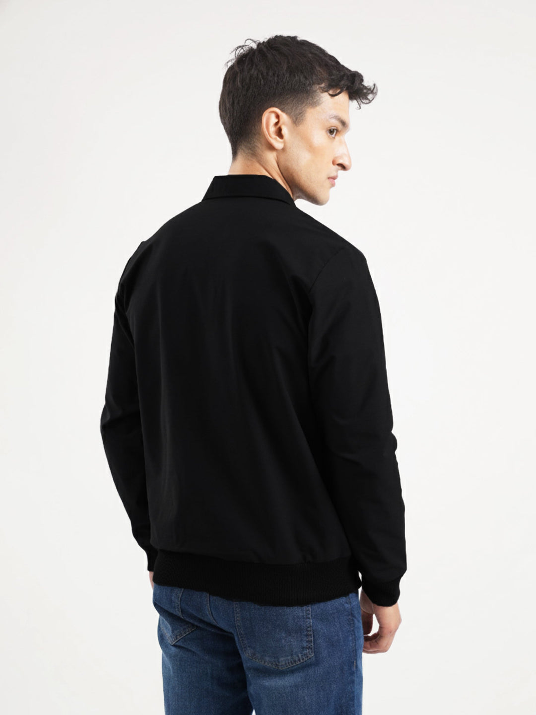 Brumano Mens RTW Solids Poly Jacket Black Structured Collar Jacket Winter Collection