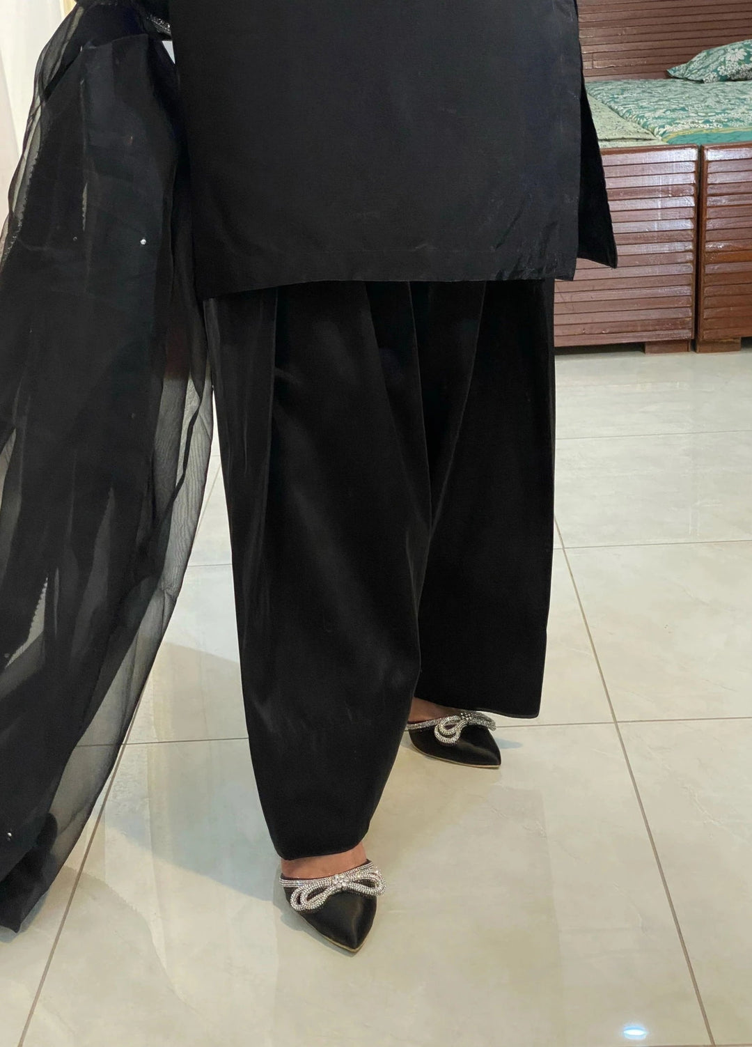 Mataish Women RTW Embroidered Raw Silk 3 Piece Suit Black Farshi Shalwar - Festive Collection