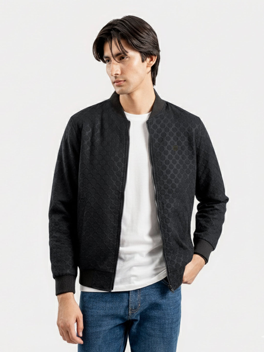 Brumano Mens RTW Solids Poly 1 Piece Black Bomber Jacket Winter Collection