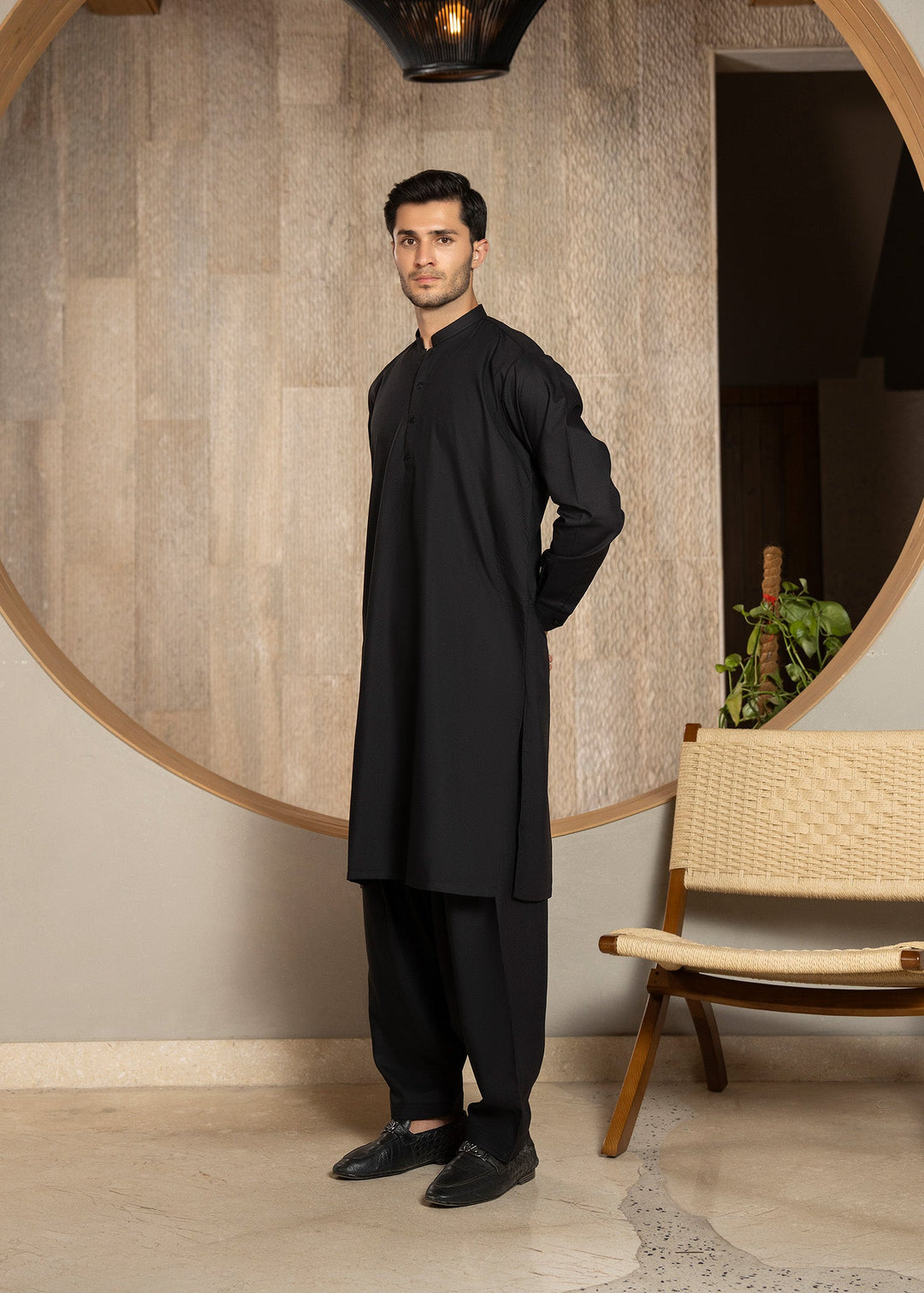 Buraq Men RTW Solids Wash N Wear Kurta Shalwar Suit Black Casual Collection