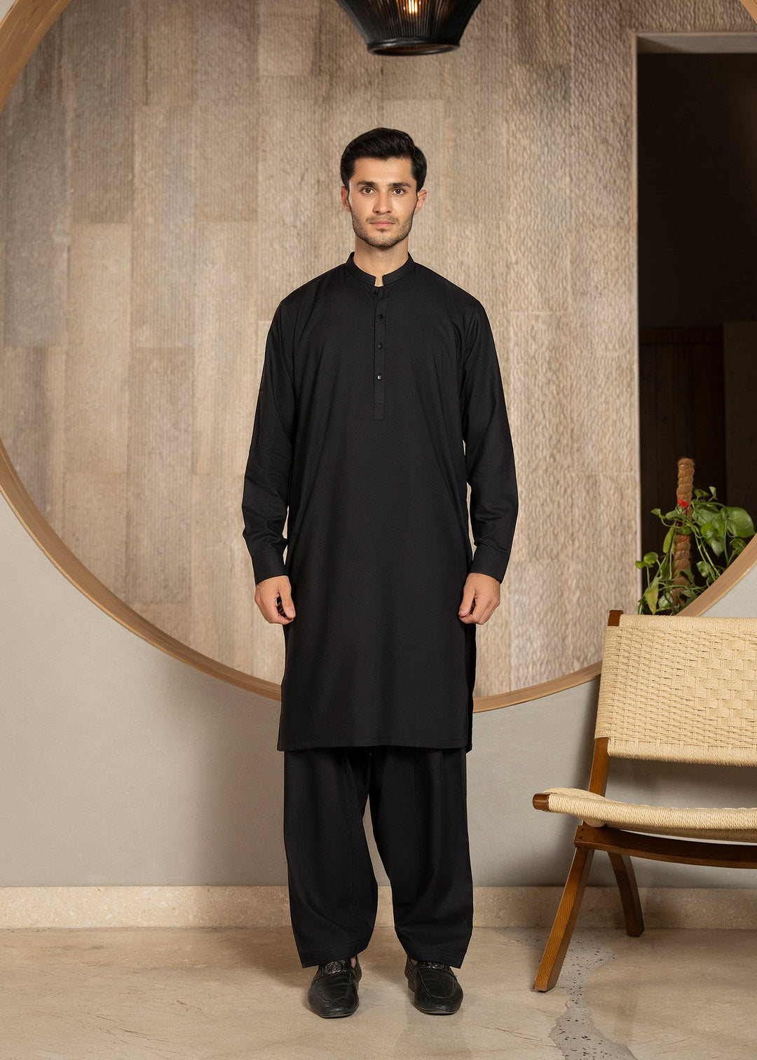 Buraq Men RTW Solids Wash N Wear Kurta Shalwar Suit Black Casual Collection