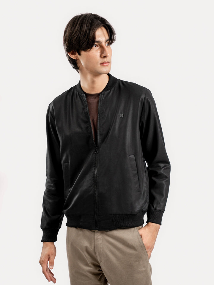 Brumano Mens RTW Solids Tencel 1 Piece Black Light Weight Bomber Jacket Winter Collection