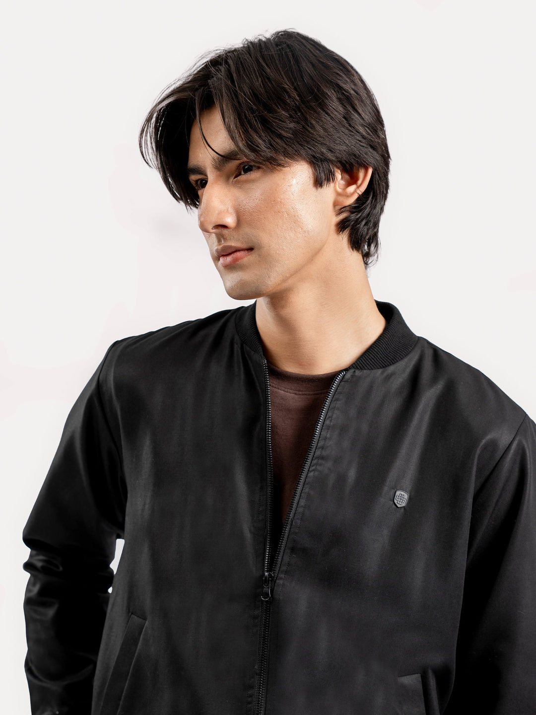 Brumano Mens RTW Solids Tencel 1 Piece Black Light Weight Bomber Jacket Winter Collection