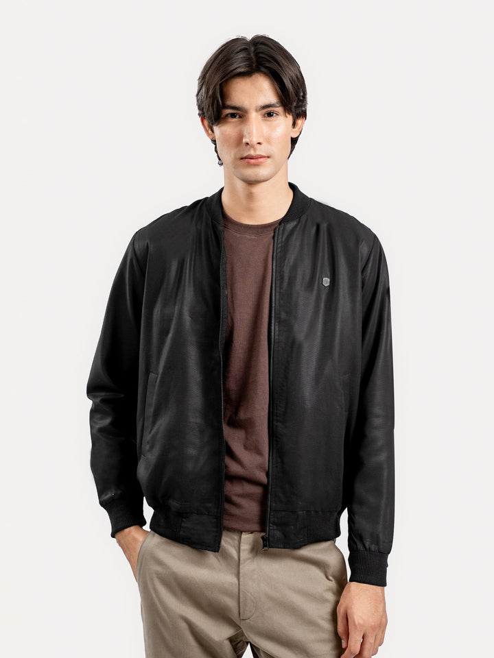 Brumano Mens RTW Solids Tencel 1 Piece Black Light Weight Bomber Jacket Winter Collection