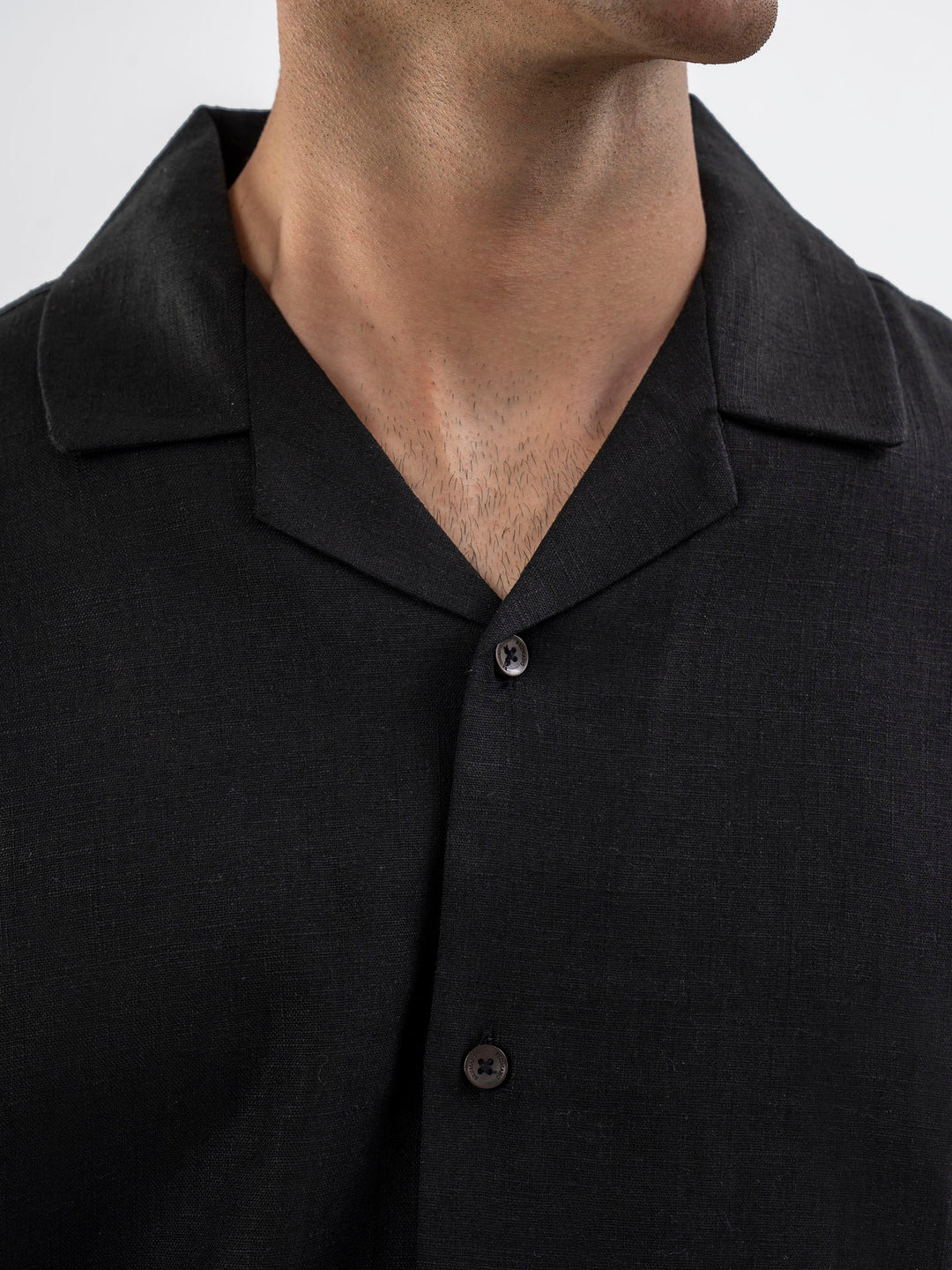Brumano Ready To Wear Shirts Men 1 Piece Cotton Black Linen Blended Half Sleeve Cuban Collar Shirt 0-33-025-4229 - Summer Collection