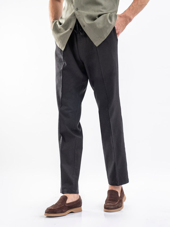Brumano Solids Linen Trouser Black Linen Blended Pajama Trouser