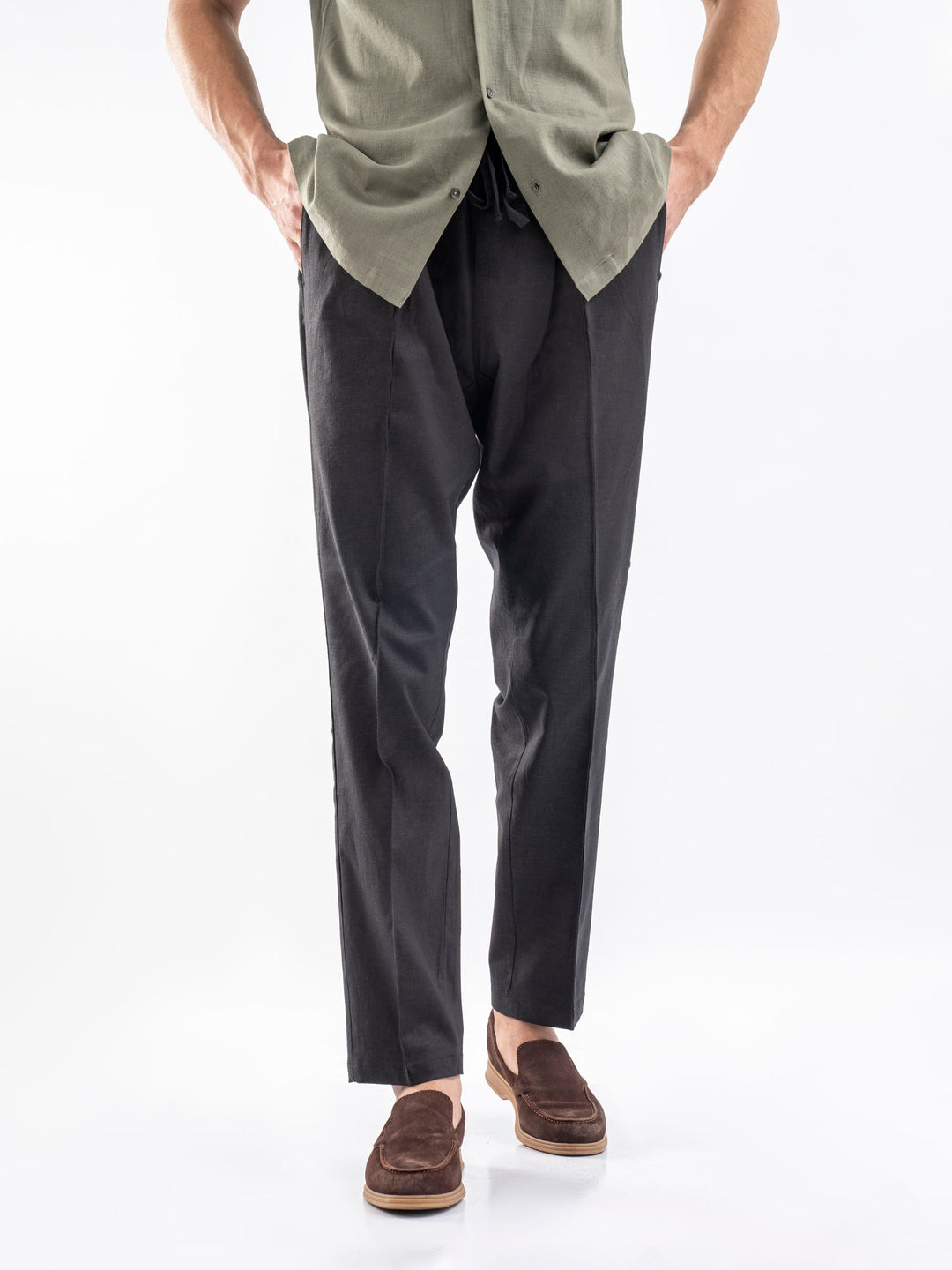 Brumano Solids Linen Trouser Black Linen Blended Pajama Trouser