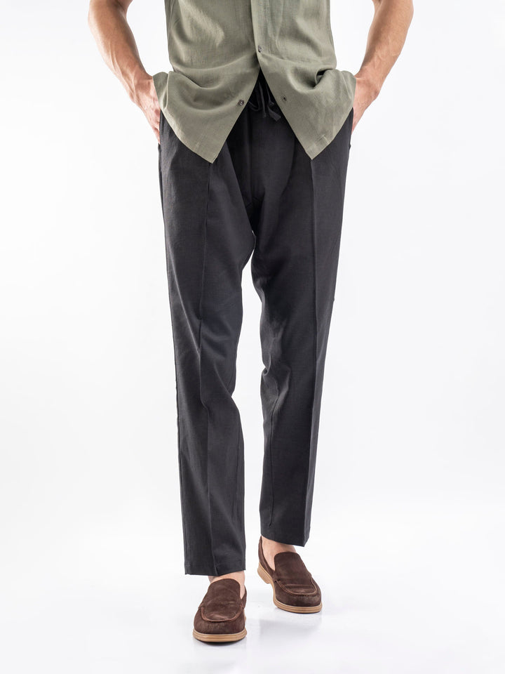 Brumano Solids Linen Trouser Black Linen Blended Pajama Trouser
