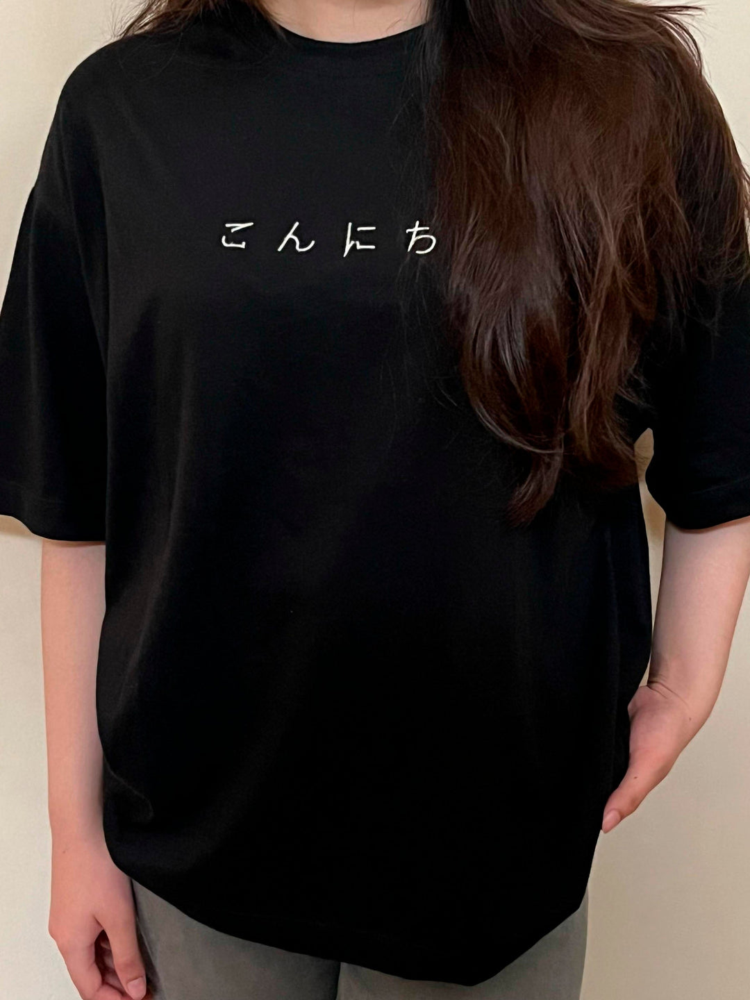 Brumano Cotton Printed Women -Black Oversized T-Shirt With Minimalist 'Hello' Embroidery - Women