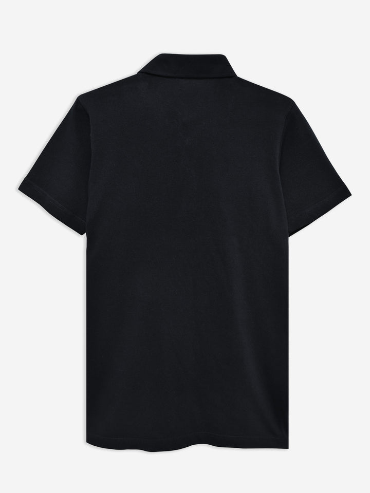 Brumano  Solids Cotton Polo Black Self Collar Polo With Contrasting Detailing
