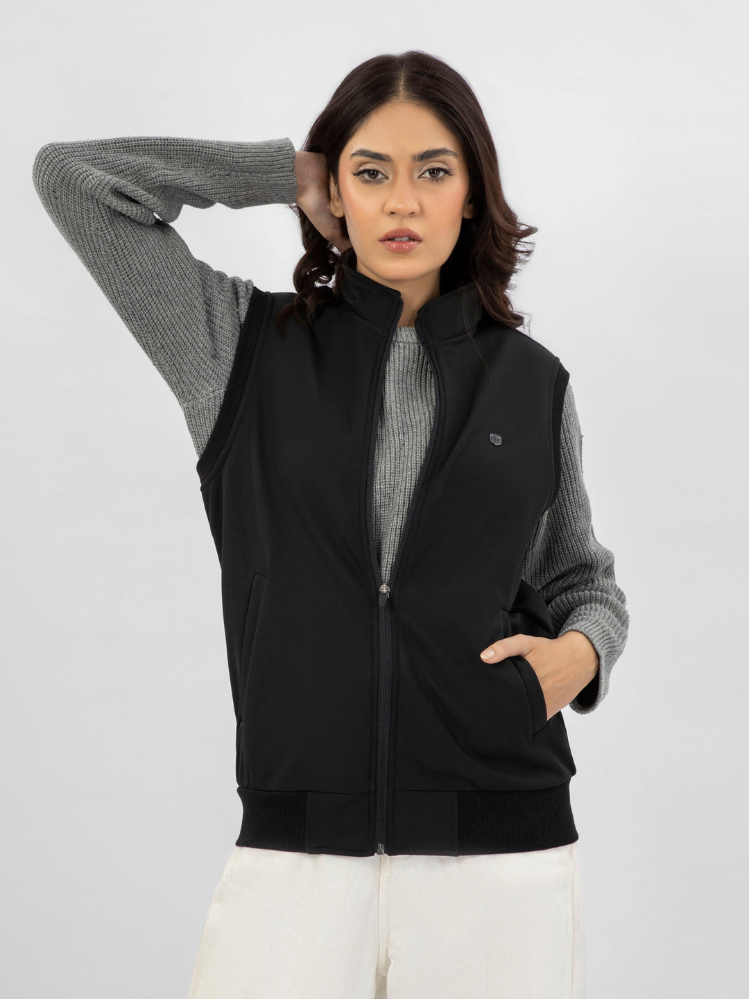 Brumano Women RTW Solids Poly 1 Piece Black Zipper Western Collection