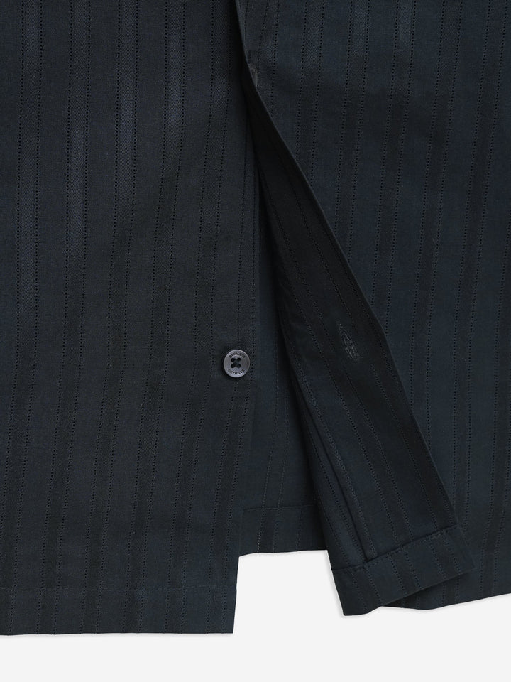 Brumano Ready To Wear Shirts Men 1 Piece Cotton Black Striped Light Weight Cuban Collar Shirt 0-33-025-4491 - Summer Collection