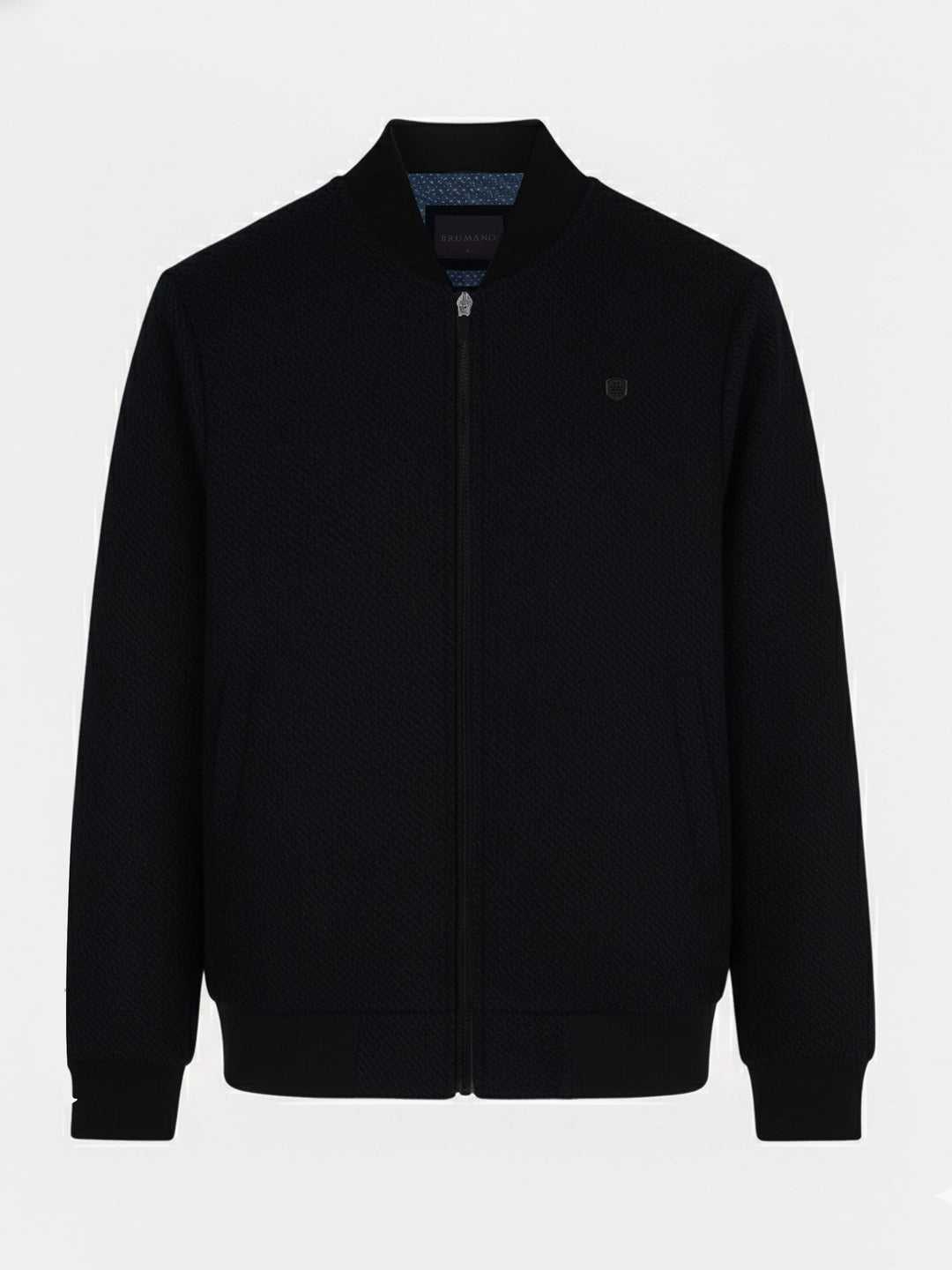 Brumano Mens RTW Solids Wool 1 Piece Black Structured Bomber Jacket Winter Collection
