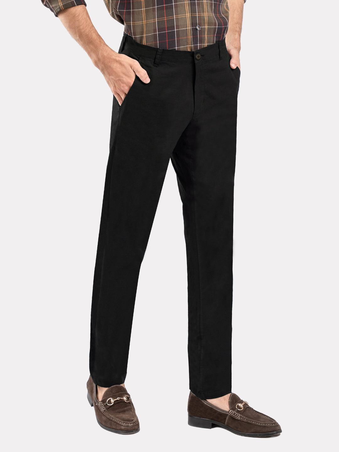 Brumano Mens Pants RTW Solids Cotton Black Twill Casual Collection