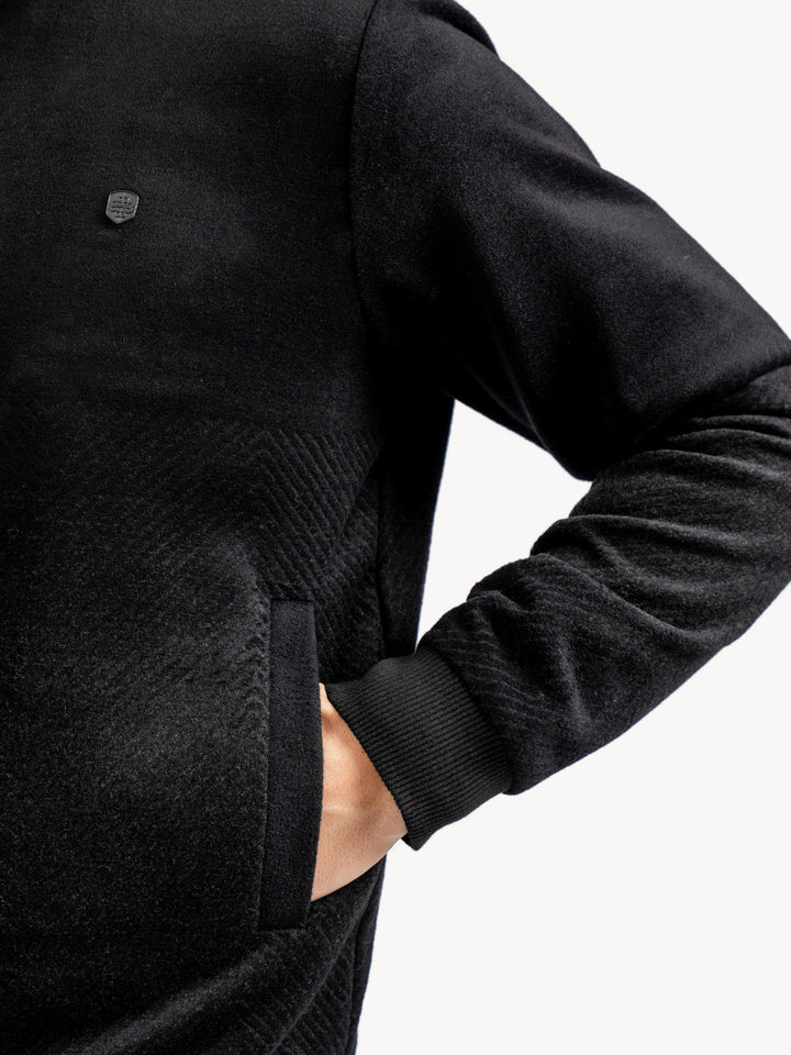 Brumano Mens RTW Solids Wool 1 Piece Black Two Tone Bomber Jacket Winter Collection