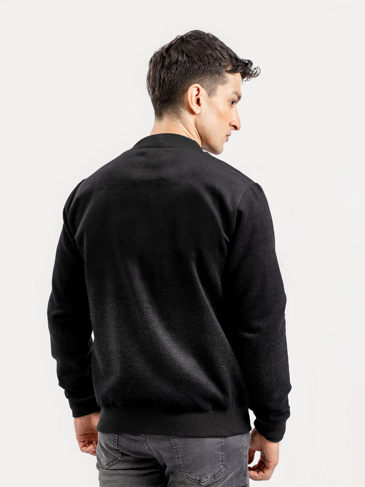 Brumano Mens RTW Solids Wool 1 Piece Black Two Tone Bomber Jacket Winter Collection