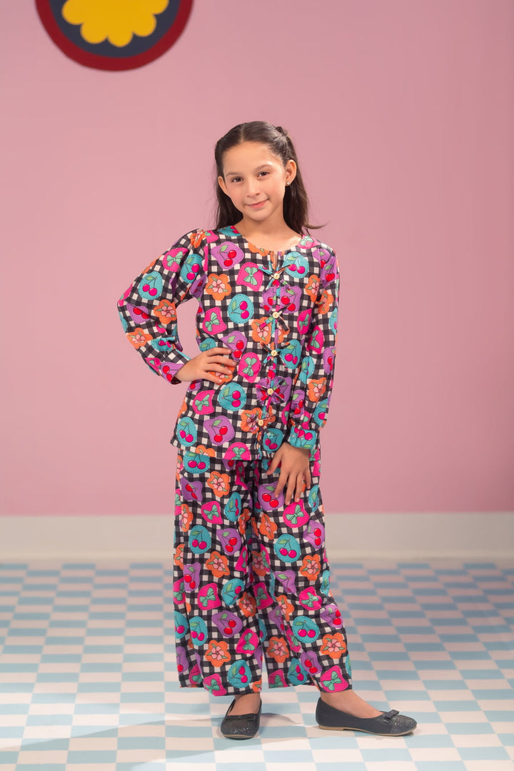 Sprinkles Girls RTW Printed Poly Co-ord Set Bloom Grid - Casual Collection
