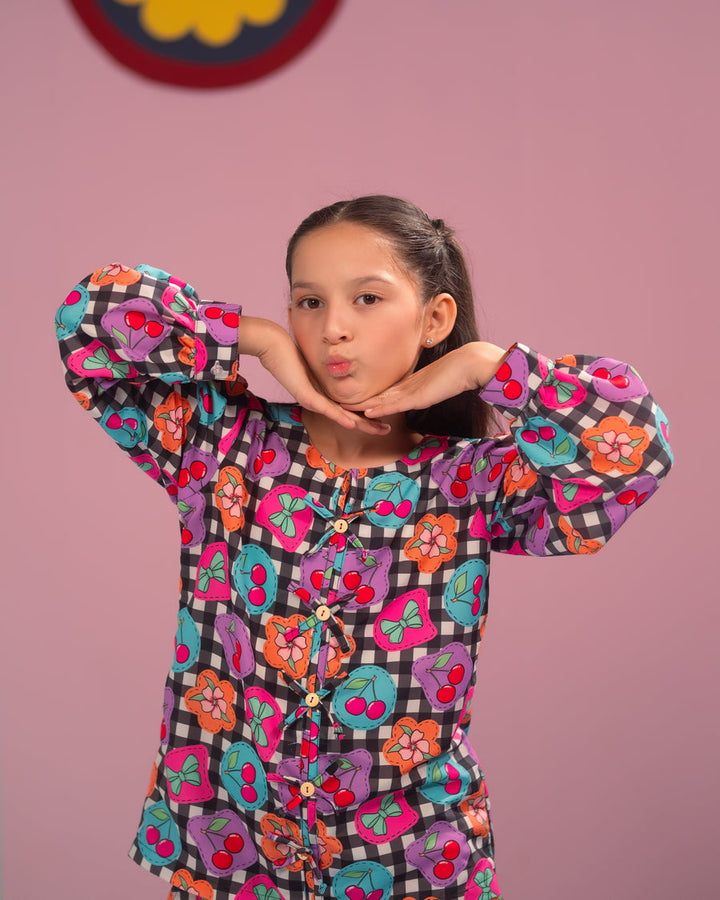 Sprinkles Girls RTW Printed Poly Co-ord Set Bloom Grid - Casual Collection