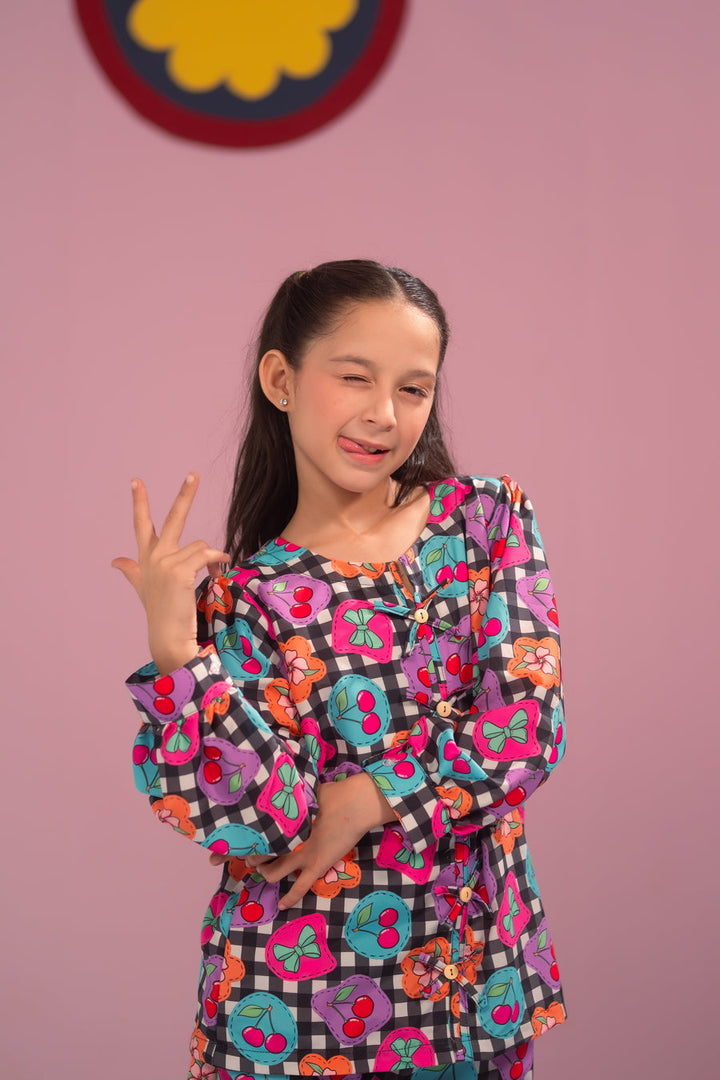 Sprinkles Girls RTW Printed Poly Co-ord Set Bloom Grid - Casual Collection
