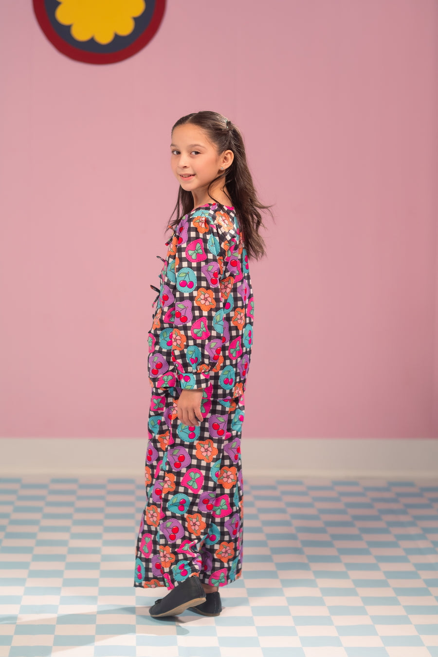 Sprinkles Girls RTW Printed Poly Co-ord Set Bloom Grid - Casual Collection