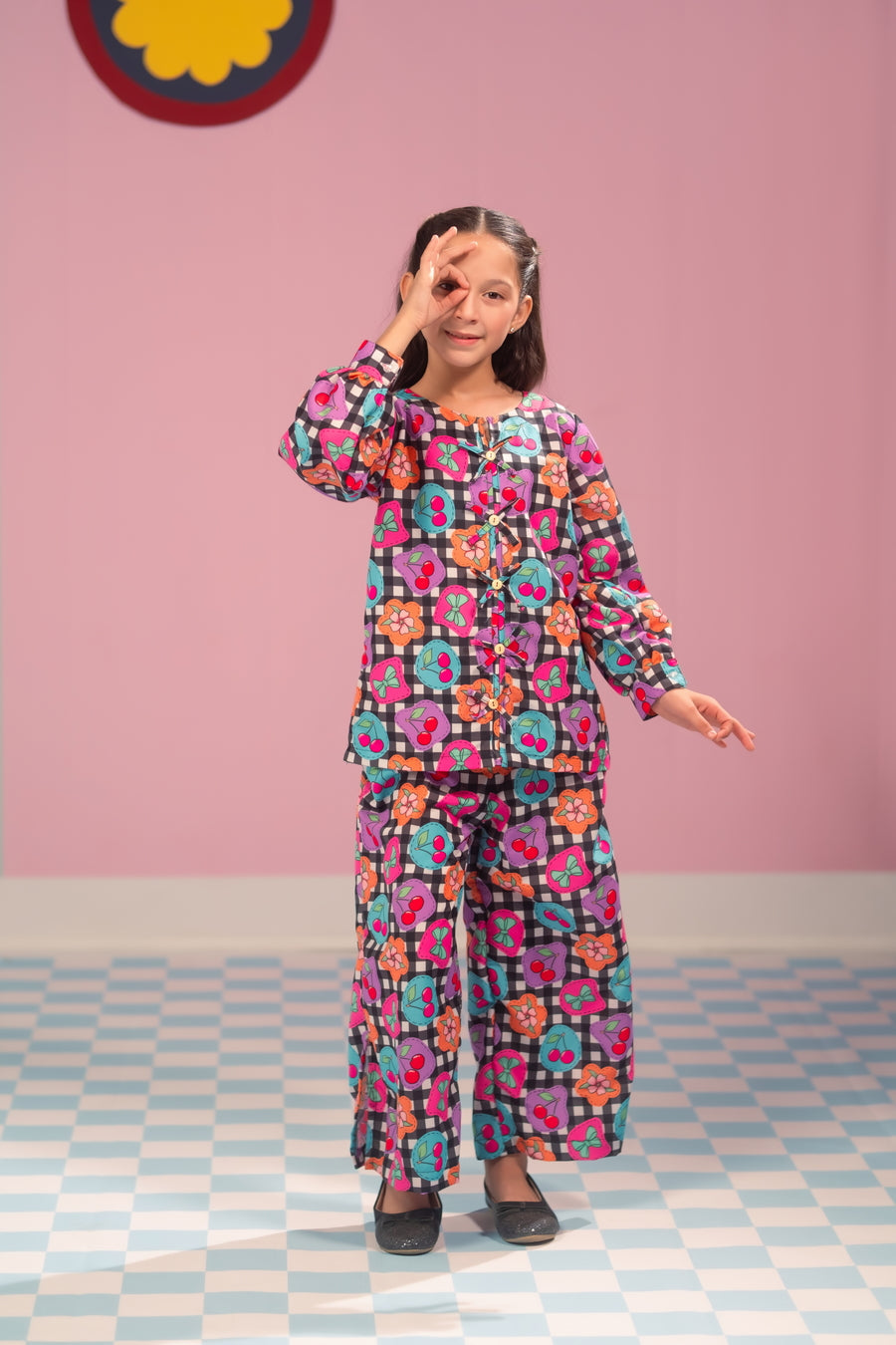 Sprinkles Girls RTW Printed Poly Co-ord Set Bloom Grid - Casual Collection