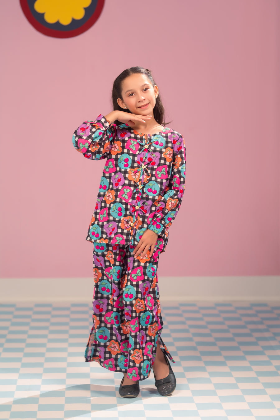 Sprinkles Girls RTW Printed Poly Co-ord Set Bloom Grid - Casual Collection