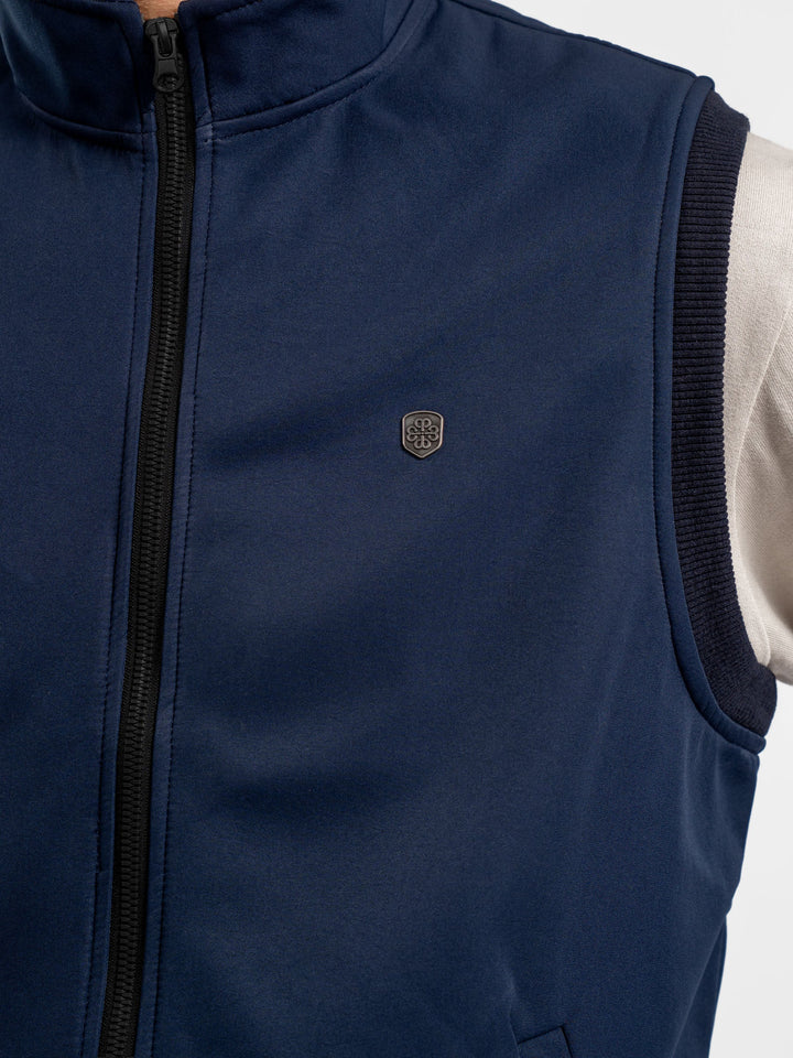 Brumano Mens RTW Solids Poly Jacket Blue Sleeveless Zipper Jacket Winter Collection