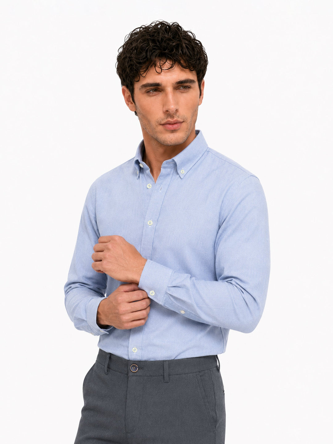 Brumano Mens RTW Solids Cotton Shirt Blue Basic Oxford Button Casual Collection