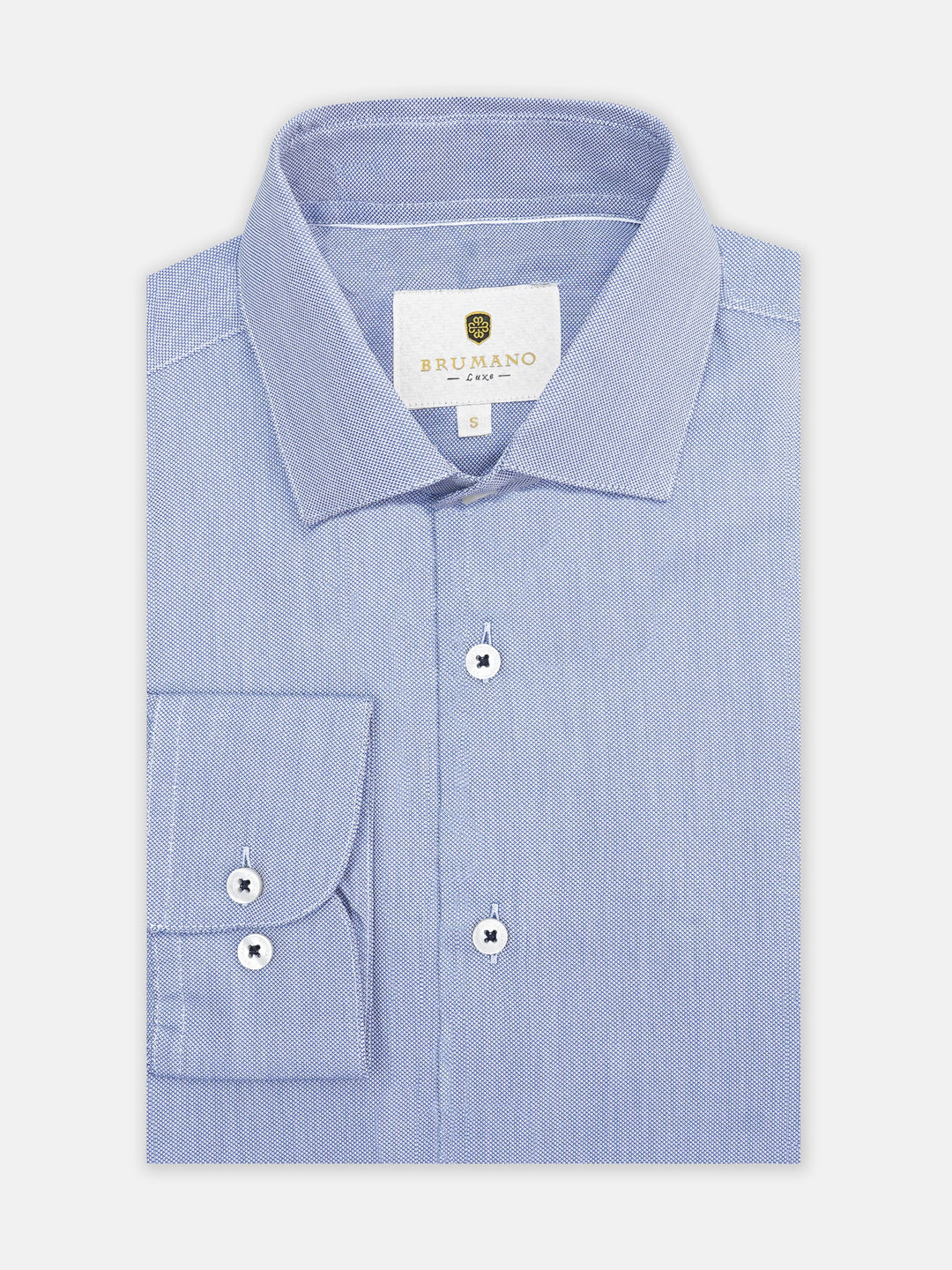 Brumano Mens RTW Solids Dobby Cotton Shirt Blue Dobby Structured Casual Collection