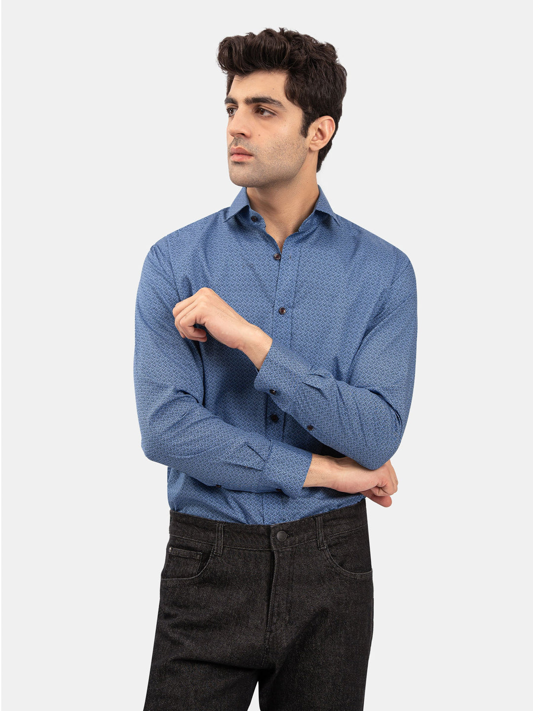 Brumano Mens RTW Solids Cotton Shirt Suit Blue Floral With Shallow Collar Winter Collection