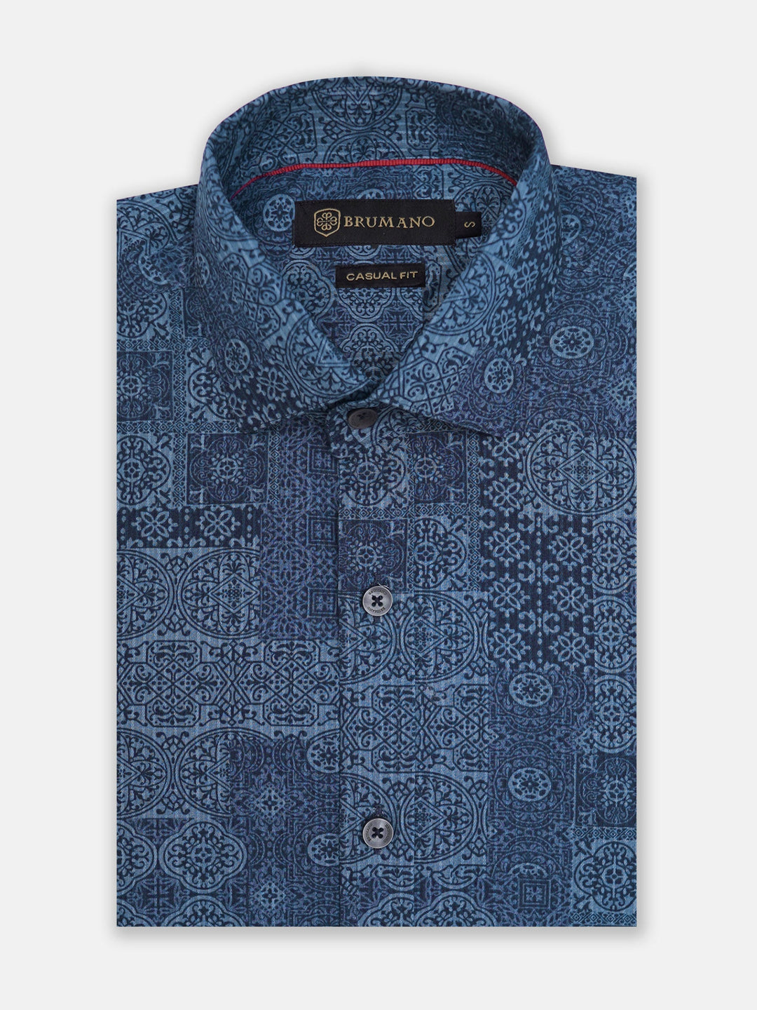 Brumano Mens RTW Solids Cotton Shirt Blue Geometric Slim Fit Casual Collection
