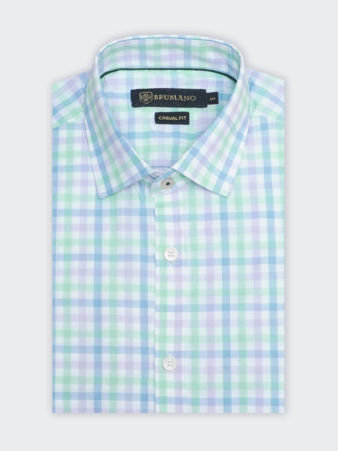 Brumano Mens RTW Solids Cotton Shirt Blue N Mint Green Checkered Western Collection