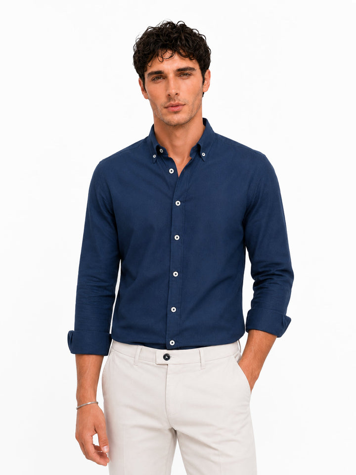 Brumano Mens RTW Solids Cotton Shirt Blue Oxford Button Casual Collection