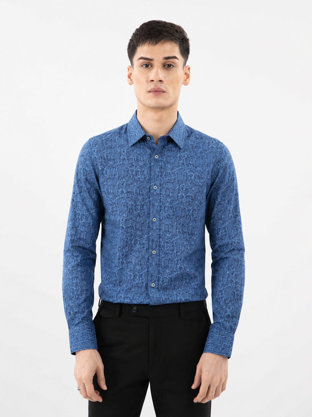 Brumano Mens RTW Solids Cotton Shirt Blue Paisley Western Collection