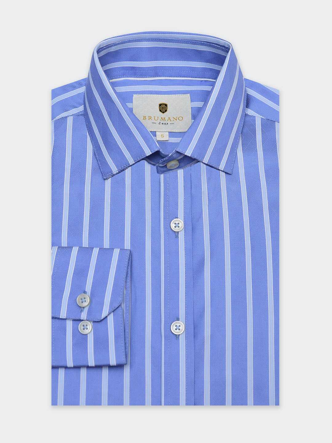 Brumano Mens RTW Solids Cotton Shirt Blue Structured Satin Western Collection