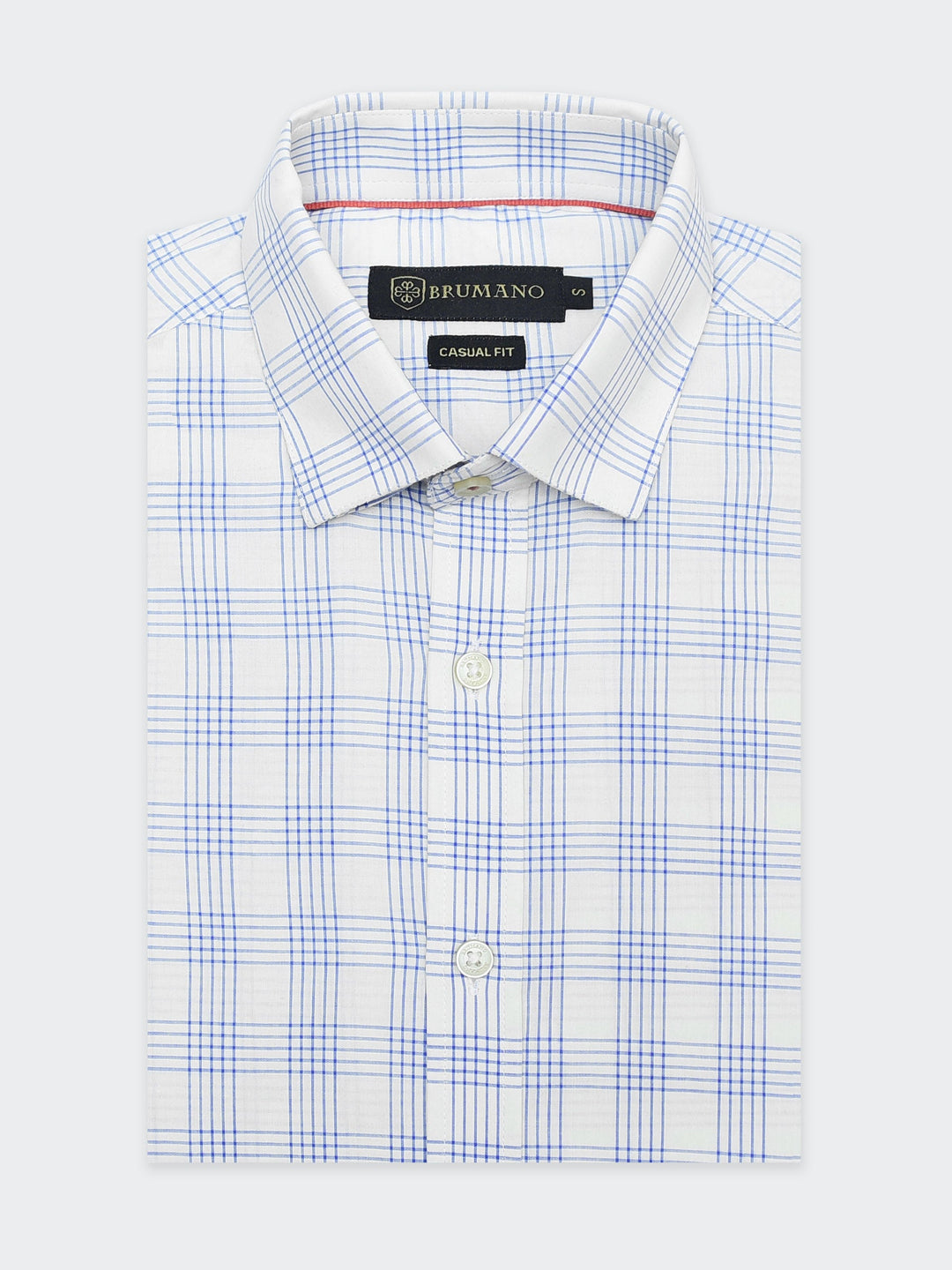 Brumano Mens RTW Solids Cotton Shirt Blue Windowpane Down Collar Western Collection