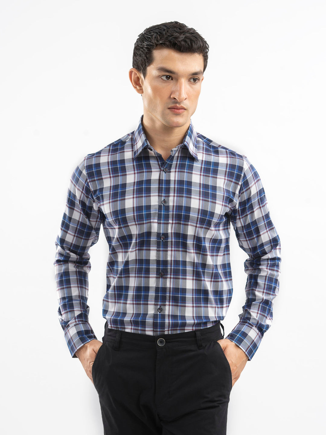 Brumano Ready To Wear Shirts Men 1 Piece Cotton Blue Bold Checkered Shirt 0-31-025-4497 - Summer Collection