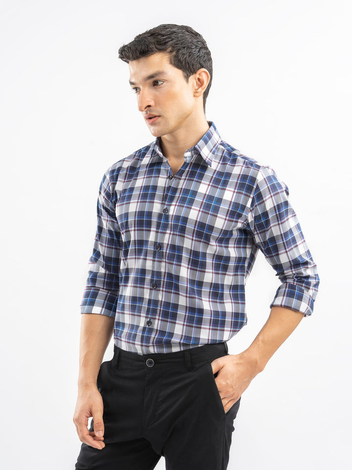 Brumano Ready To Wear Shirts Men 1 Piece Cotton Blue Bold Checkered Shirt 0-31-025-4497 - Summer Collection