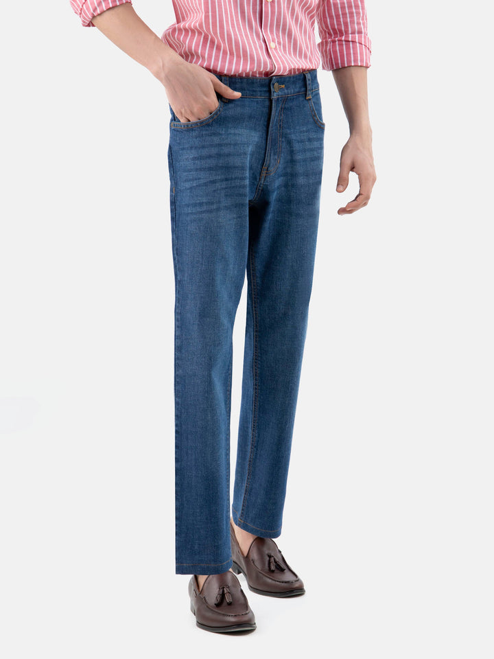 Brumano  Solids Mens  -Blue Casual Fit Jeans With Whisker Wash