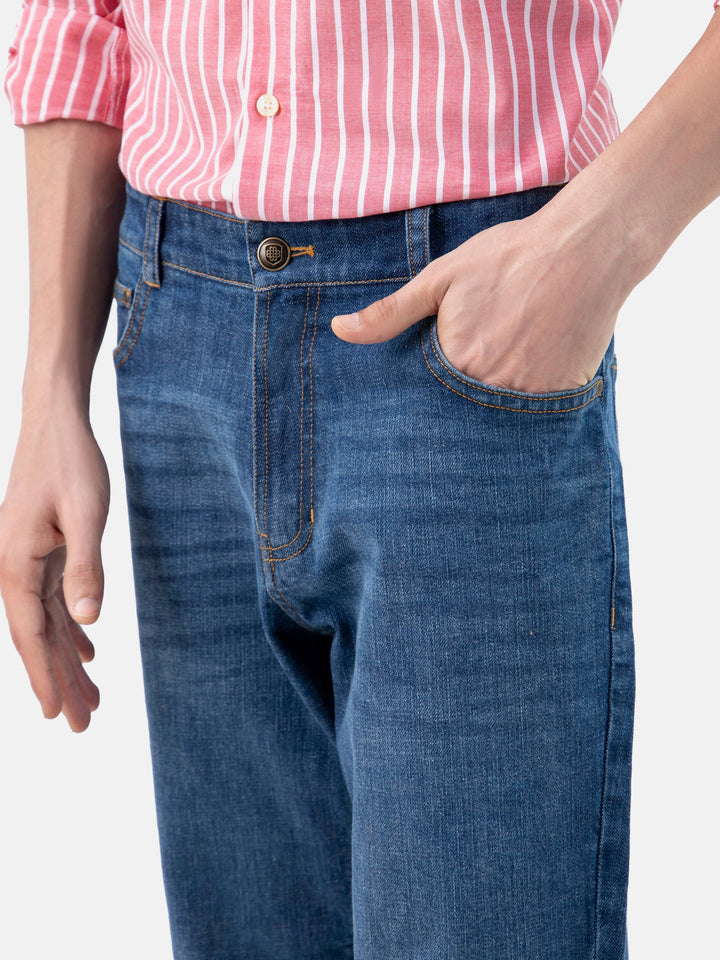 Brumano  Solids Mens  -Blue Casual Fit Jeans With Whisker Wash