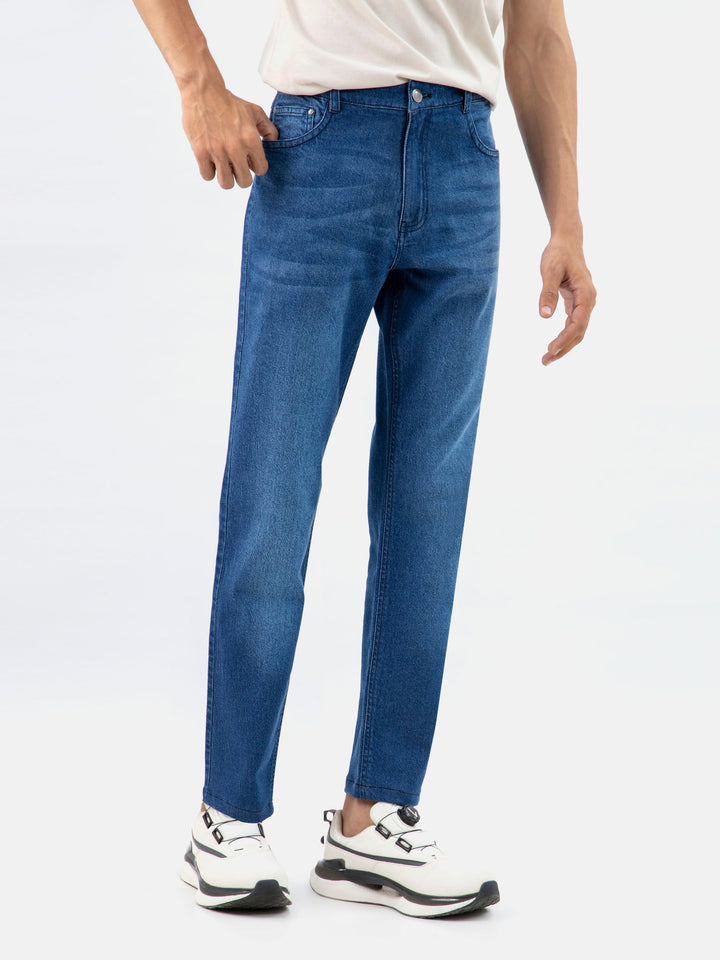 Brumano  Solids Mens  -Blue Casual Fit Stone Washed Jeans