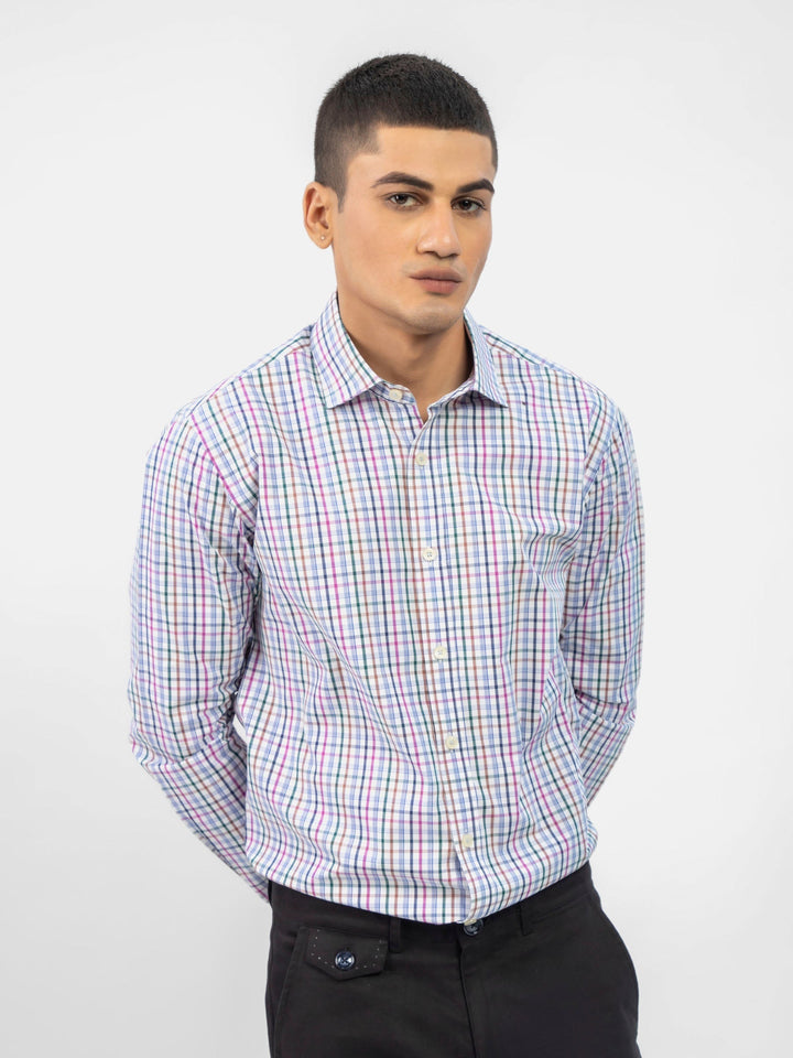 Brumano Ready To Wear Shirts Men 1 Piece Cotton Blue Checkered Formal Shirt With Classic Collar 0-31-024-5076 - Summer Collection