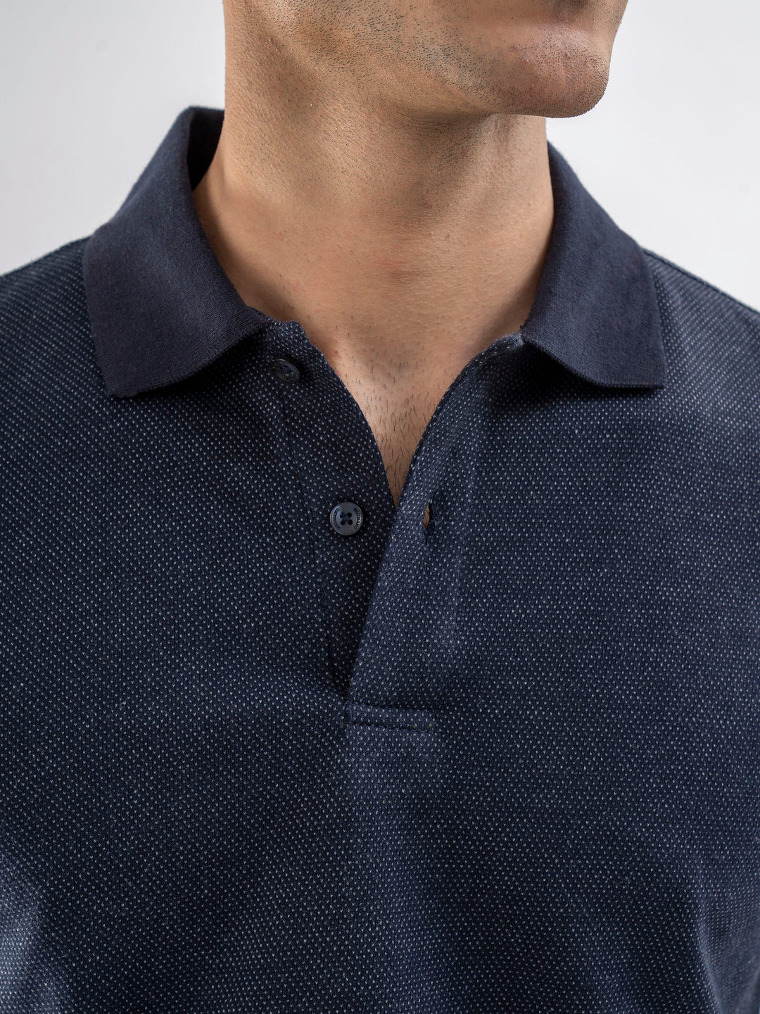 Brumano  Solids Cotton Polo Blue Dobby Structured Slimfit Polo