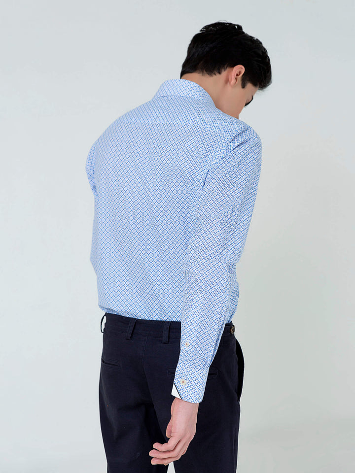 Brumano Ready To Wear Shirts Men 1 Piece Cotton Blue Geometric Printed Formal Shirt 0-31-023-2041 - Summer Collection