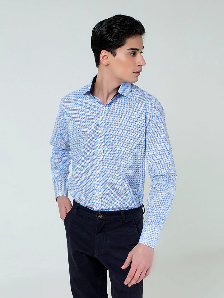 Brumano Ready To Wear Shirts Men 1 Piece Cotton Blue Geometric Printed Formal Shirt 0-31-023-2041 - Summer Collection