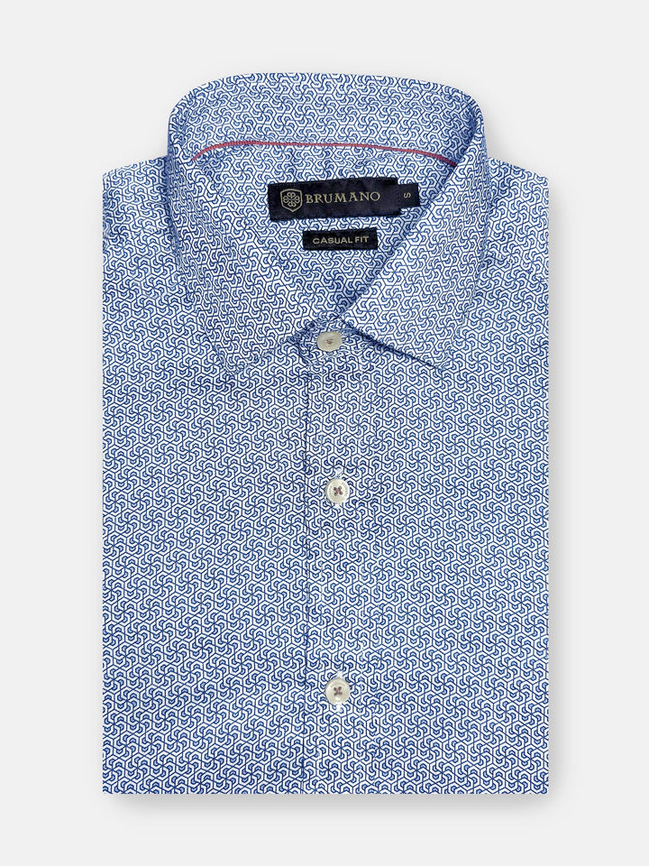 Brumano Ready To Wear Shirts Men 1 Piece Cotton Blue Geometric Printed Shirt 0-31-025-3645 - Summer Collection