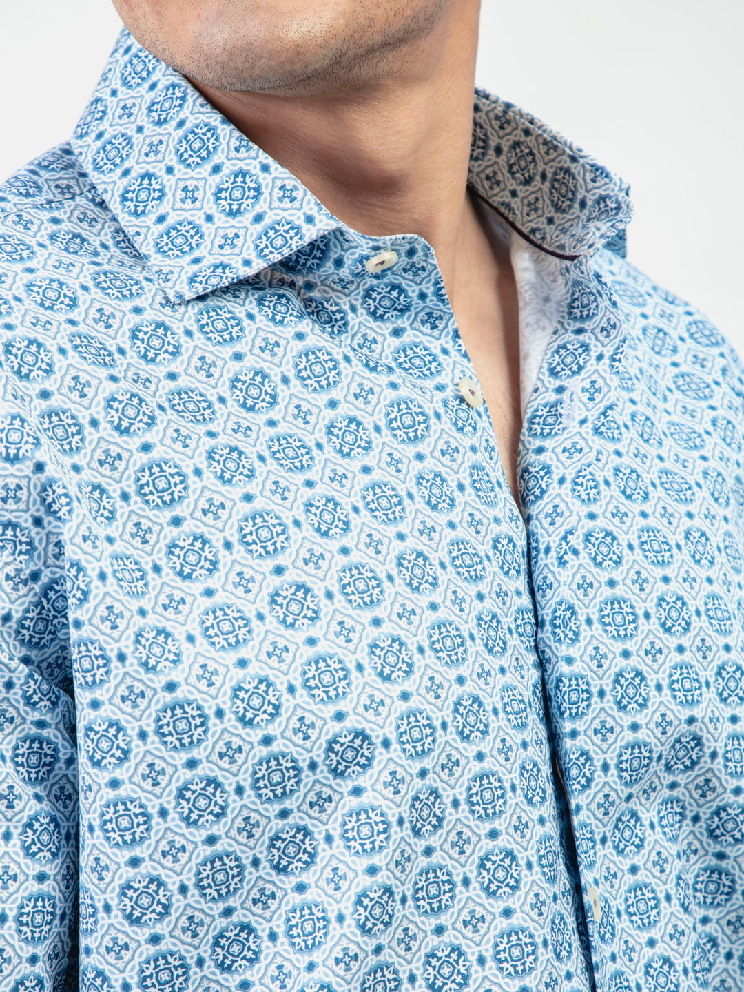 Brumano Ready To Wear Shirts Men 1 Piece Cotton Blue Geometric Printed Shirt With Shallow Collar Exclusive 0-32-024-1546 - Summer Collection