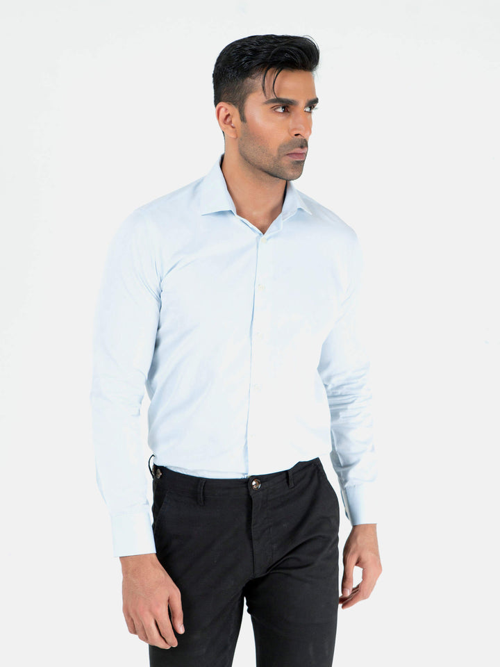 Brumano Ready To Wear Solids Cotton 1 Piece Men Blue Jacquard Patterned Silk Shirt 0-32-023-1657 - Winter Collection